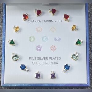 Quinn Rose Chakra Earring Set - Fine Silver Plated Cubic Zirconia, 7 Pairs
